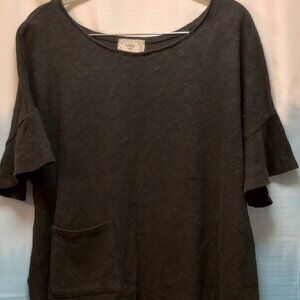 Black Cotton Top with Bell Sleeves